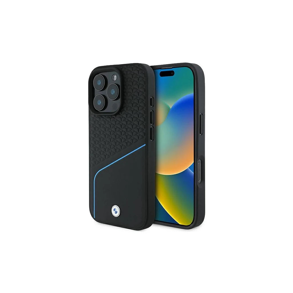 BMW BMHMP16L23RDCLK iPhone 16 Pro 6.3" készülékhez kemény tok Sign Leather Textured And Line MagSafe fekete -  iPhone 16 Pro tok a Domshop kínálatából