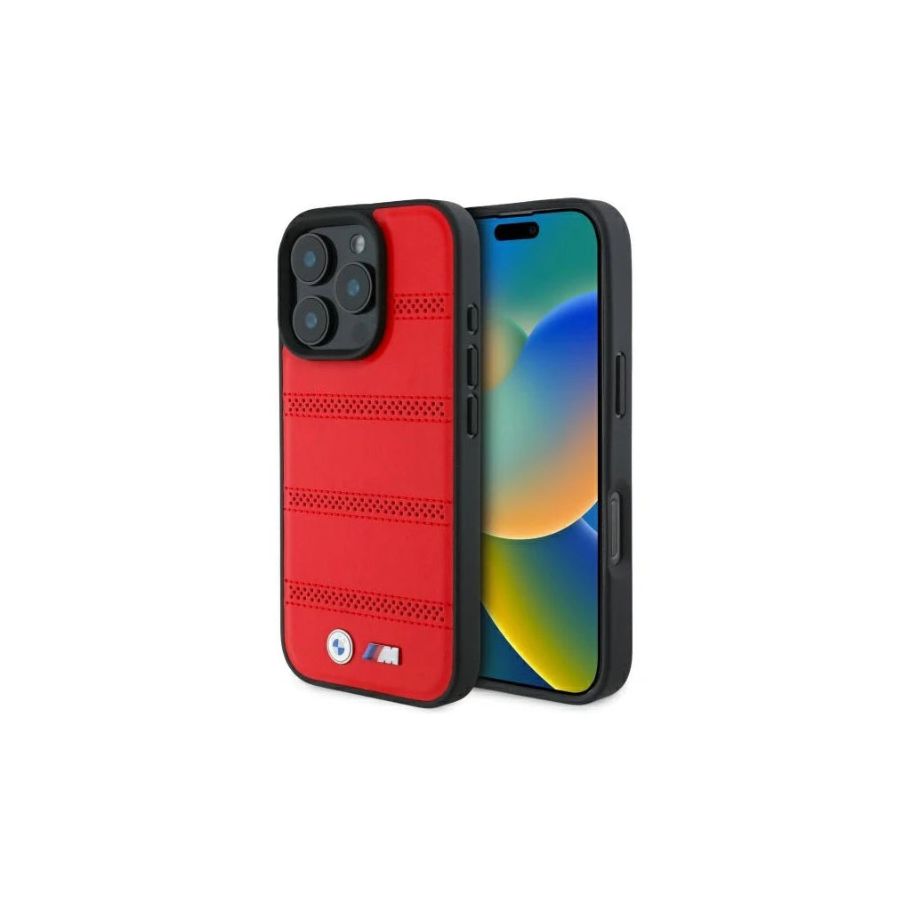 BMW BMHMP16X23PUSPR iPhone 16 Pro Max készülékhez 6.9" kemény tok M Perforated And Stitched Line MagSafe piros -  iPhone 16 Pro Max tok a Domshop kínálatából