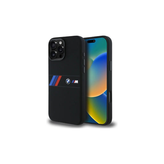 BMW BMHMP16X23SAXK iPhone 16 Pro Max 6.9" készülékhez Silicone Middle Stripe MagSafe fekete tok -  iPhone 16 Pro Max tok a Domshop kínálatából