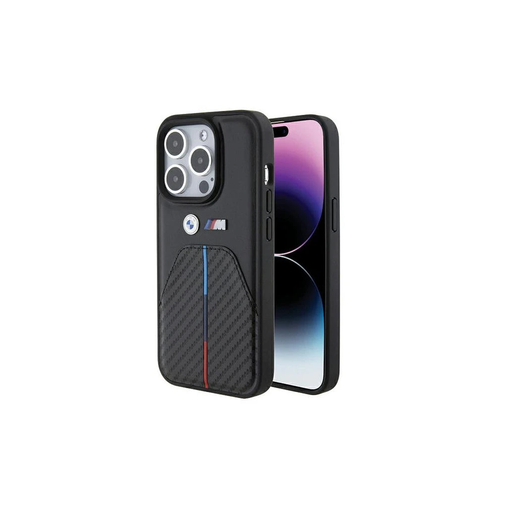 BMW tok BMHCP15L22NSTB iPhone 15 Pro 6.1 készülékhez Stamped Tricolor Stripe fekete -  iPhone 15 Pro tok a Domshop kínálatából