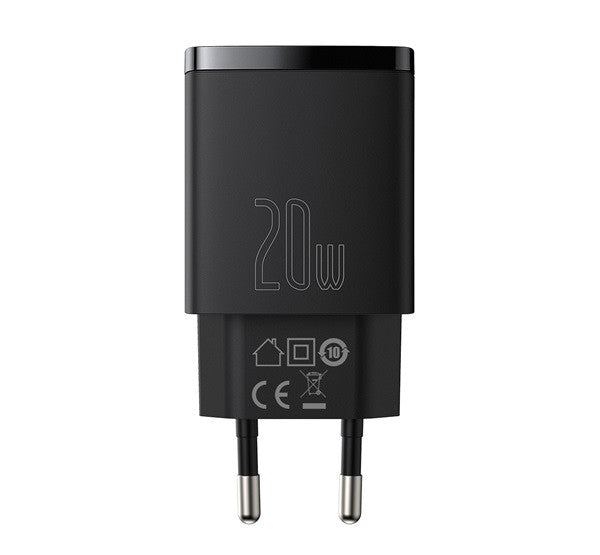 Baseus Compact gyorstöltő adapter 20W USB-C + USB-A, fekete -  Adapter a Domshop kínálatából