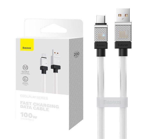 Baseus CoolPlay USB / USB-C töltő- és adatkábel, 100W, 2m, fehér -  USB-C kábel a Domshop kínálatából