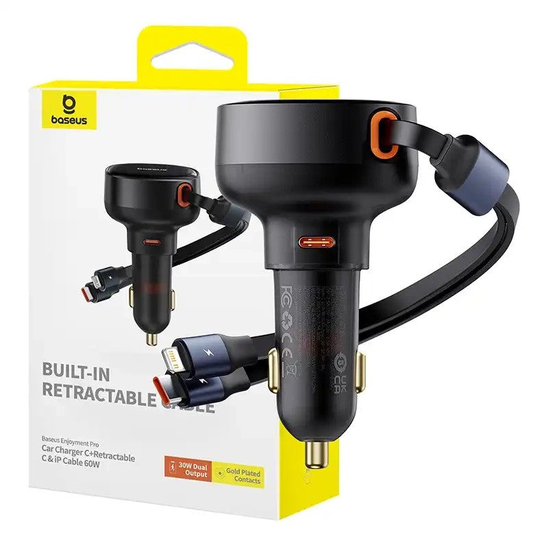 Baseus Enjoyment autó töltő USB-C - USB-C kábellel, Lightning 60W, fekete -  Autós töltő a Domshop kínálatából