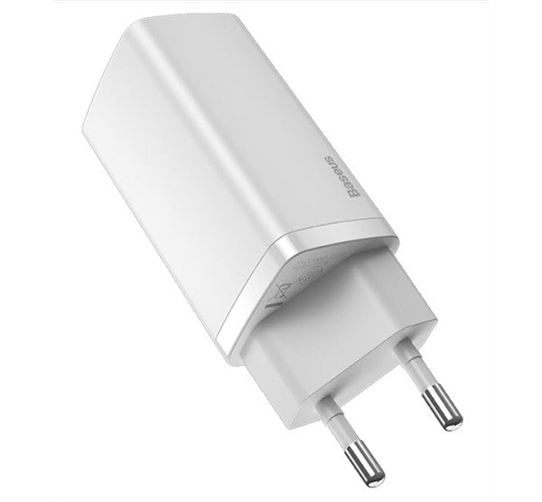 Baseus GaN2 Lite hálózati töltő adapter 65W USB-C + USB-A, fehér -  Adapter a Domshop kínálatából