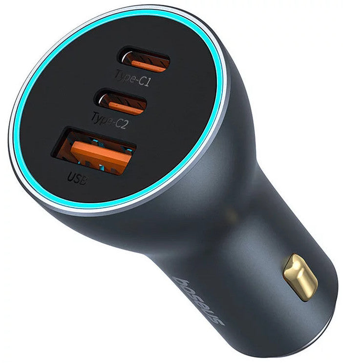 Baseus Golden Contactor Pro GaN 2xUSB-C-USB-A autós töltő, 65W, szürke -  Autós töltő a Domshop kínálatából