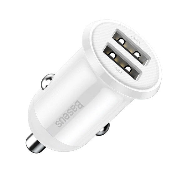 Baseus Grain Pro autós szivargyújtó gyorstöltő adapter 2xUSB, 24W, fehér -  Autós töltő a Domshop kínálatából
