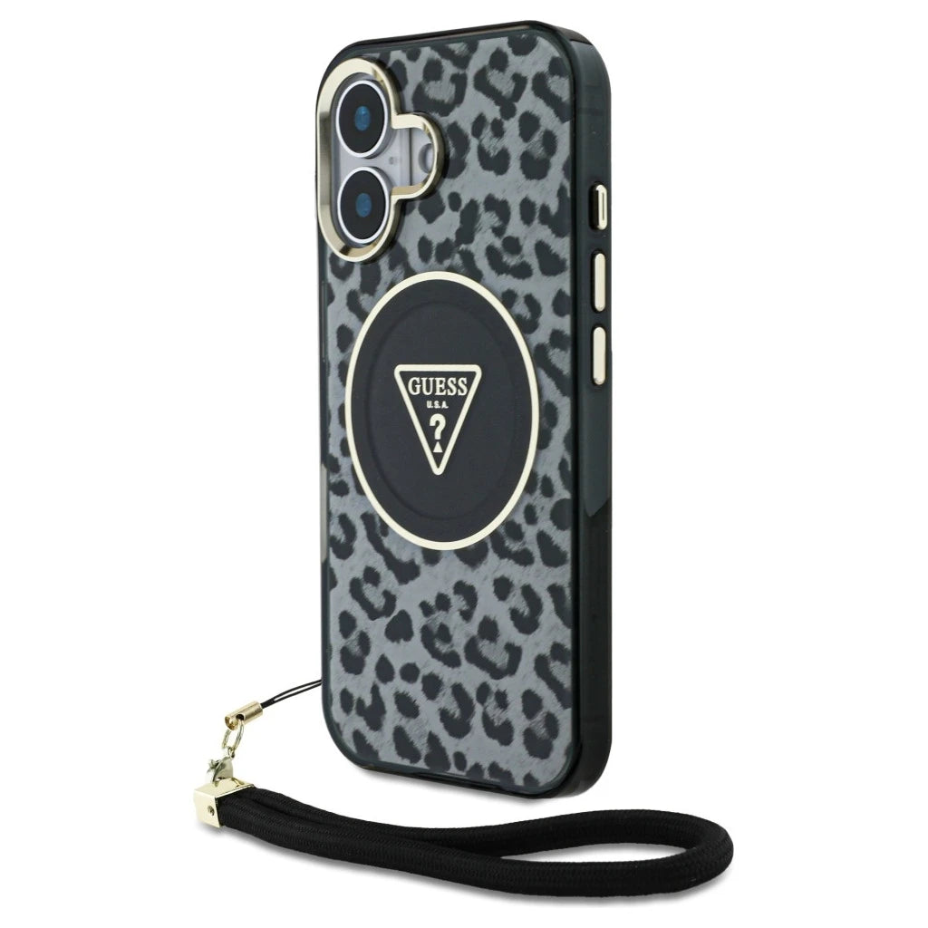Case Guess HC IML Leopard Triangle Cord Strap zsinórpánt MagSafe iPhone 16 készülékhez fekete -  iPhone 16 tok a Domshop kínálatából