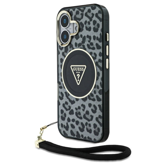 Case Guess HC IML Leopard Triangle Cord Strap zsinórpánt MagSafe iPhone 16 készülékhez fekete -  iPhone 16 tok a Domshop kínálatából