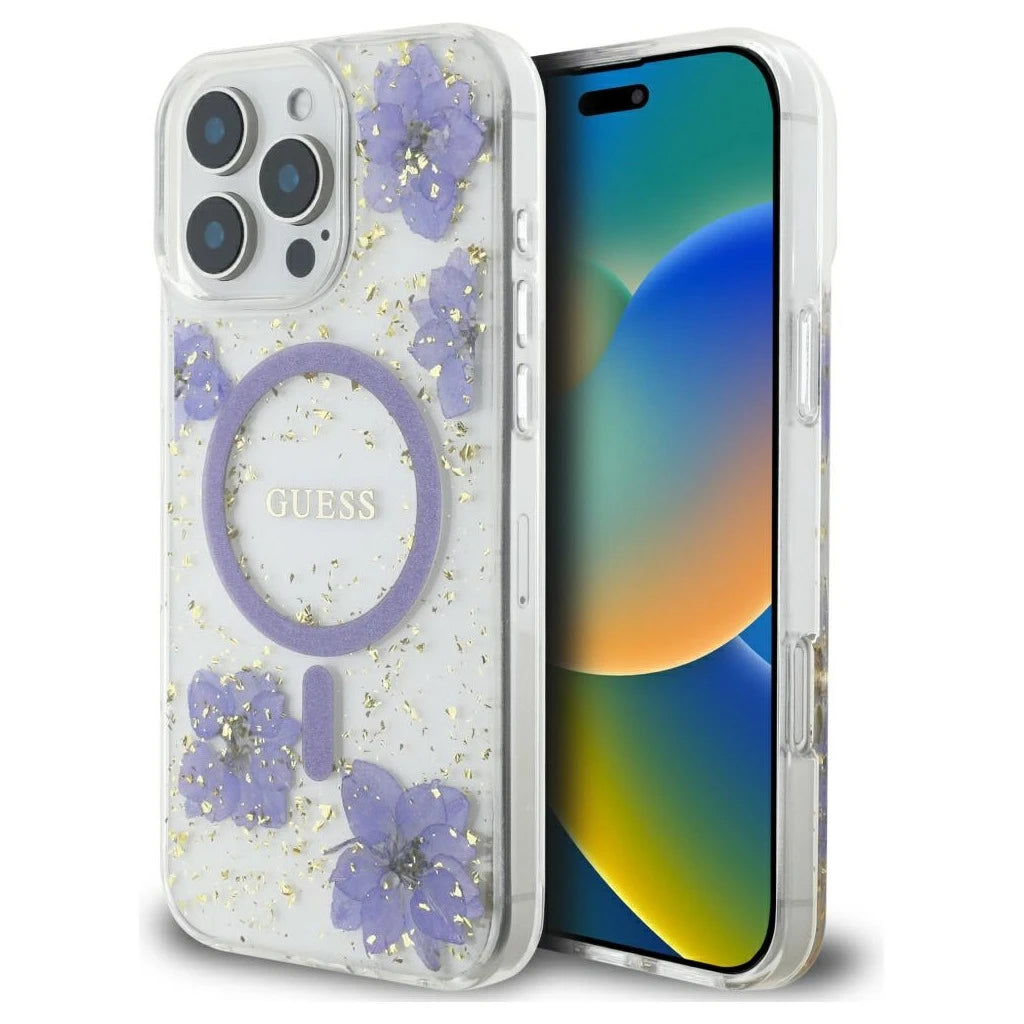Case Guess Resin Flowers MagSafe tok iPhone 16 Pro készülékhez lila -  iPhone 16 Pro tok a Domshop kínálatából