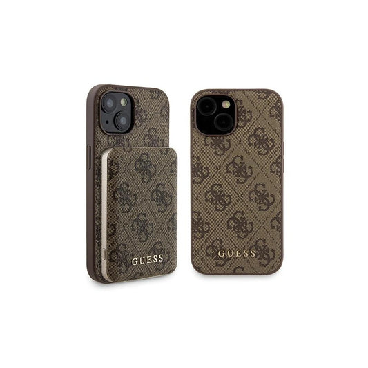 Csomag Guess GUBPM5P15S4GEMGW iPhone15 6.1” készülékhez kemény tok + powerbank 5000mAh MagSafe 4G Metal Logo barna -  iPhone 15 tok a Domshop kínálatából