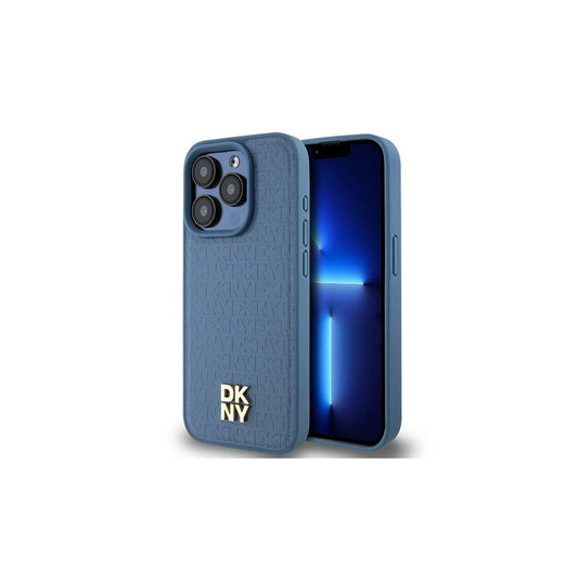 DKNY DKHMP15LPSHRPSB iPhone 15 Pro készülékhez 6.1 inch kemény tok bőr monogramos minta fém logó MagSaf kék -  iPhone 15 Pro tok a Domshop kínálatából