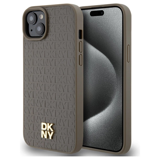 DKNY DKHMP15MPSHRPSW iPhone 15 Plus / 14 Plus 6.7 inch készülékhez kemény tok Leather Pattern Metal Logo Mag barna -  iPhone 14 Plus/15Plus tok a Domshop kínálatából