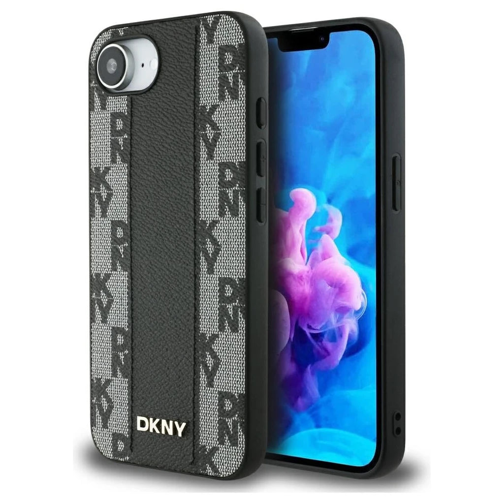 DKNY Leather Checkered Mono Pattern MagSafe tok iPhone 16e készülékhez fekete -  iPhone 16e tok a Domshop kínálatából