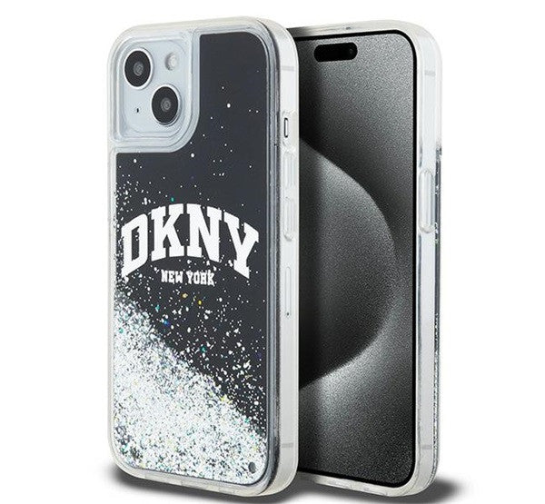 DKNY Liquid Glitter Big Logo Apple iPhone 15 Plus / 14 Plus hátlap tok, fekete, DKHCP15MLBNAEK -  iPhone 15 Plus tok a Domshop kínálatából
