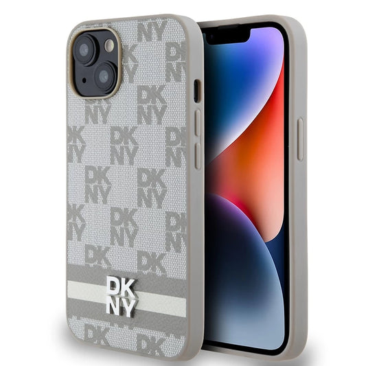 DKNY PU Leather Checkered Pattern and Stripe tok iPhone 14 készülékhez bézs -  iPhone 13/14 tok a Domshop kínálatából