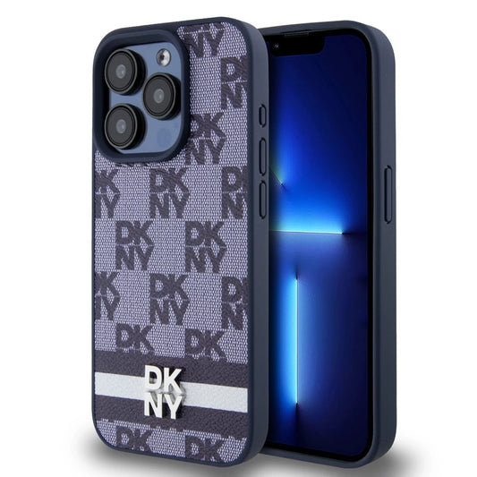 DKNY PU Leather Checkered Pattern and Stripe tok iPhone 15 Pro készülékhez kék -  iPhone 15 Pro tok a Domshop kínálatából