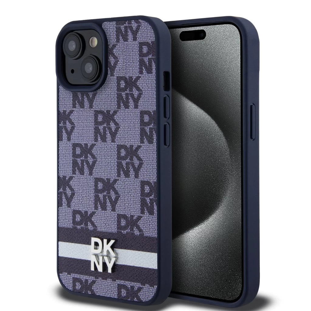 DKNY PU Leather Checkered Pattern and Stripe tok iPhone 15 készülékhez kék -  iPhone 15 tok a Domshop kínálatából