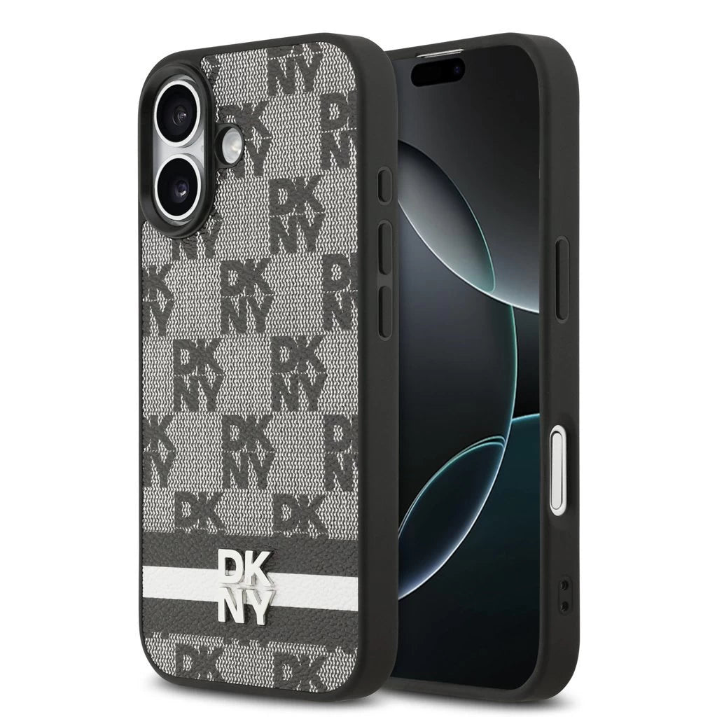 DKNY PU Leather Checkered Pattern and Stripe tok iPhone 17 készülékhez fekete -  iPhone 17 tok a Domshop kínálatából