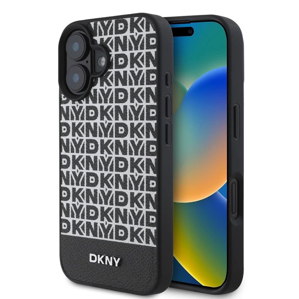 DKNY PU Leather Repeat Pattern Bottom Stripe MagSafe tok iPhone 16 Plus készülékhez fekete -  iPhone 16 Plus tok a Domshop kínálatából