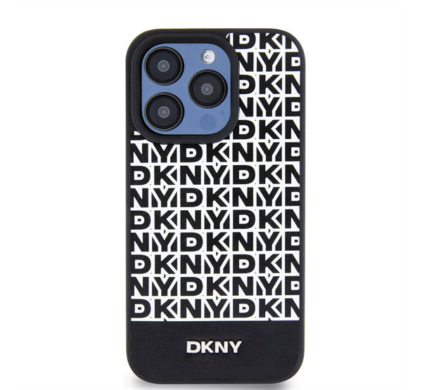 DKNY PU Leather Repeat Pattern Bottom Stripe iPhone 12/12 Pro hátlap tok, fekete -  iPhone 12/12 Pro tok a Domshop kínálatából