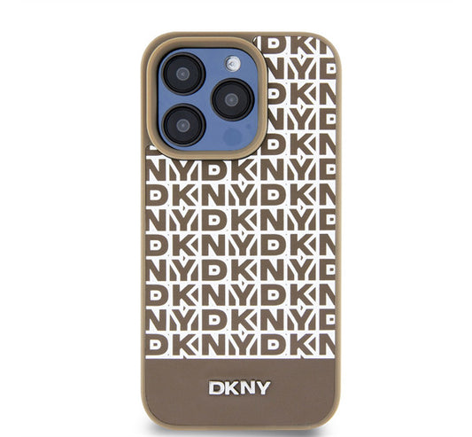 DKNY PU Leather Repeat Pattern Bottom Stripe iPhone 13 Pro Max hátlap tok, barna -  iPhone 13 Pro Max tok a Domshop kínálatából