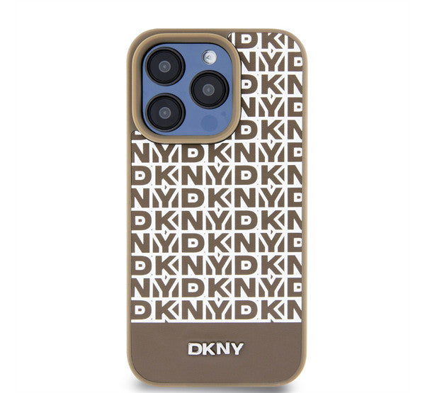 DKNY PU Leather Repeat Pattern Bottom Stripe iPhone 13 Pro Max hátlap tok, barna -  iPhone 13 Pro Max tok a Domshop kínálatából