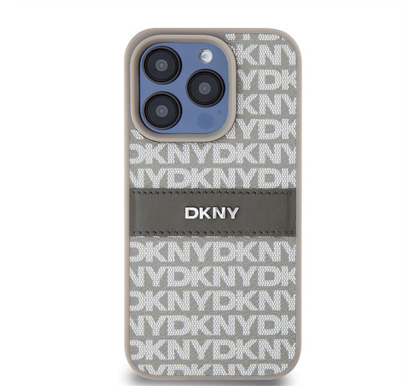 DKNY PU Leather Repeat Pattern Tonal Stripe iPhone 14 Pro hátlap tok, bézs -  iPhone 14 Pro tok a Domshop kínálatából