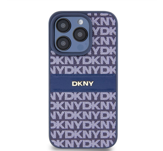 DKNY PU Leather Repeat Pattern Tonal Stripe iPhone 15 Pro Max hátlap tok, kék -  iPhone 15 Pro Max tok a Domshop kínálatából