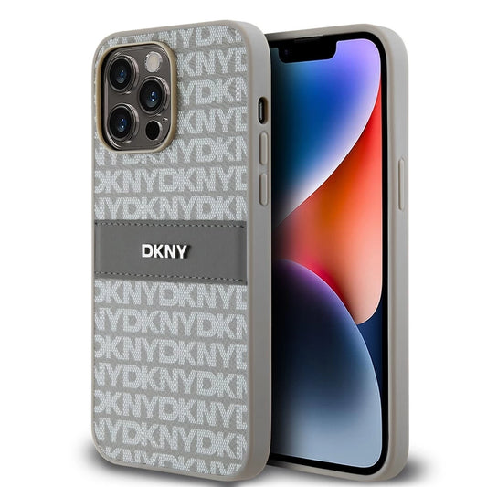 DKNY PU Leather Repeat Pattern Tonal Stripe tok iPhone 15 Pro Max készülékhez bézs -  iPhone 15 Pro Max tok a Domshop kínálatából
