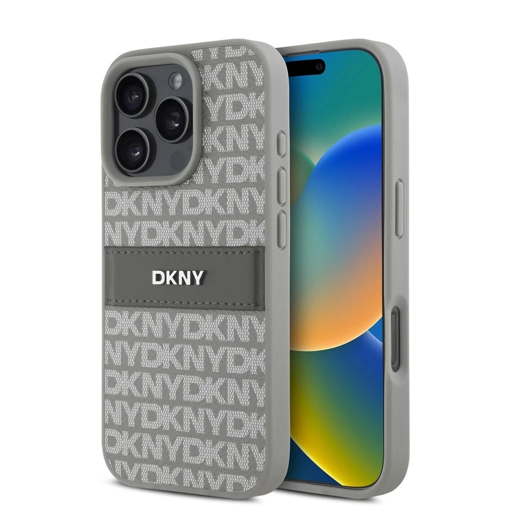 DKNY PU Leather Repeat Pattern Tonal Stripe tok iPhone 16 Pro Max készülékhez bézs -  iPhone 16 Pro Max tok a Domshop kínálatából