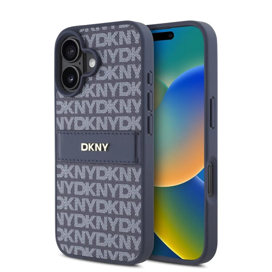 DKNY PU Leather Repeat Pattern Tonal Stripe tok iPhone 16 készülékhez kék -  iPhone 16 tok a Domshop kínálatából