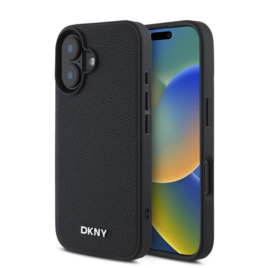 DKNY PU Leather Silver Metal Logo MagSafe tok iPhone 16 Plus készülékhez fekete -  iPhone 16 Plus tok a Domshop kínálatából