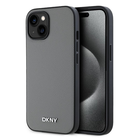 DKNY PU Leather Silver Metal Logo Magsafe tok iPhone 13 készülékhez szürke -  iPhone 13/14 tok a Domshop kínálatából