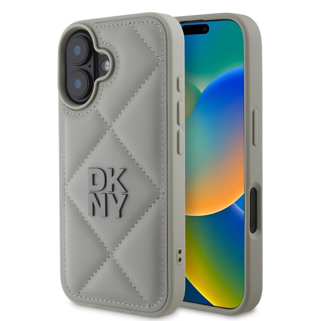 DKNY PU bőr Quilted Stack Logo tok iPhone 16 Plus készülékhez szürke -  iPhone 16 Plus tok a Domshop kínálatából