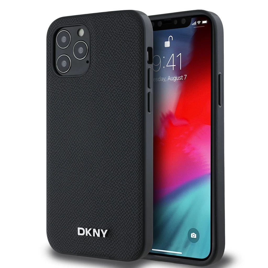 DKNY PU bőr Silver Metal Logo Magsafe tok iPhone 12/12 Pro készülékhez fekete -  iPhone 12/12 Pro tok a Domshop kínálatából