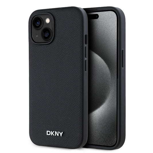 DKNY PU bőr ezüst fém logó Magsafe tok iPhone 14 készülékhez fekete -  iPhone 13/14 tok a Domshop kínálatából