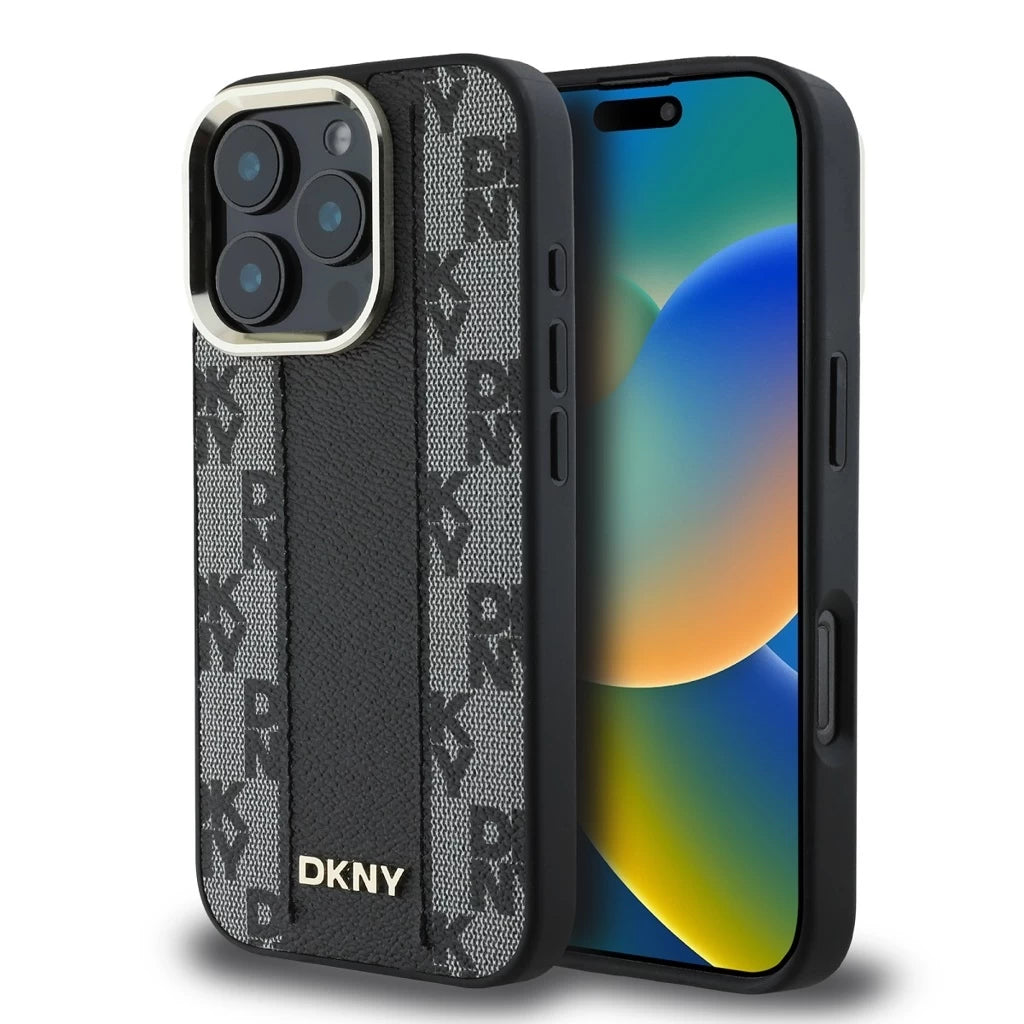 DKNY PU bőr kockás mintás MagSafe tok iPhone 16 Pro Max készülékhez fekete -  iPhone 16 Pro Max tok a Domshop kínálatából