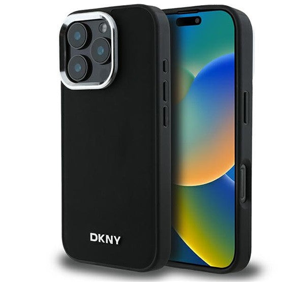 DKNY Plain Silver Logo iPhone 16 Pro Max MagSafe hátlap tok, fekete DKHMP16XPSCMCLK -  iPhone 16 Pro Max tok a Domshop kínálatából