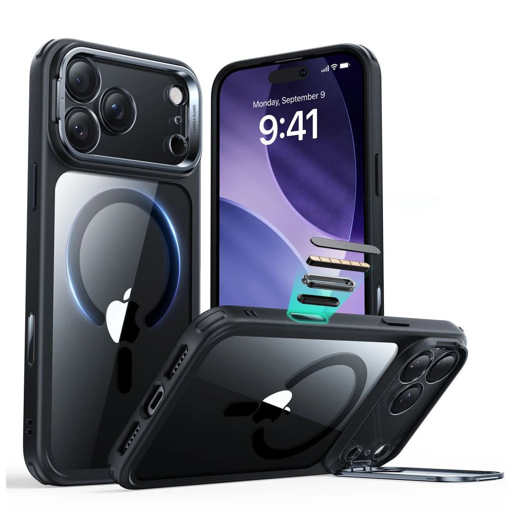 ESR Classic Hybrid Kickstand MagSafe iPhone 17 Pro Max készülékhez tok, áttetsző/fekete -  iPhone 17 Pro Max tok a Domshop kínálatából