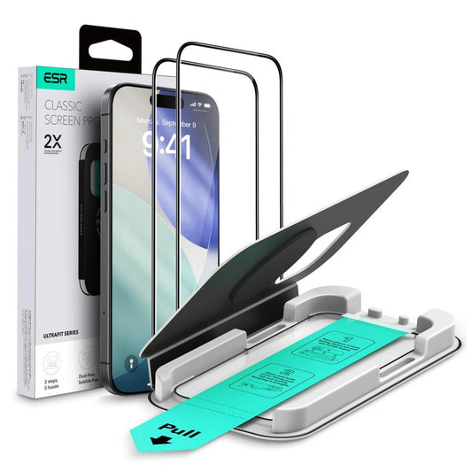 ESR Ultràfit edzett üveg kijelzővédő 2 db iPhone 16 Pro / 17 készülékhez fekete -  iPhone 16 Pro/17/17Pro fólia a Domshop kínálatából