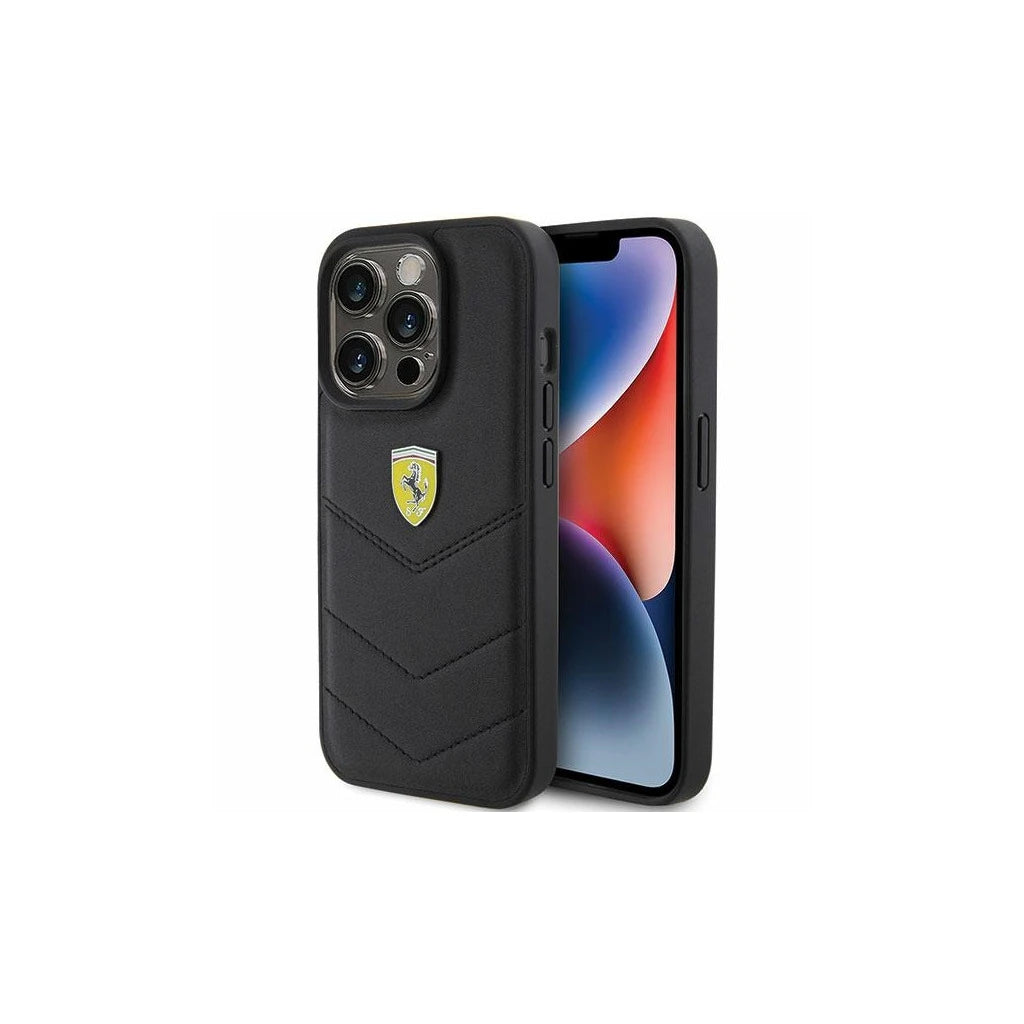 Ferrari FEHCP15LRDUK iPhone 15 Pro 6.1" készülékhez kemény tok Quilted Metal Logo fekete -  iPhone 15 Pro tok a Domshop kínálatából