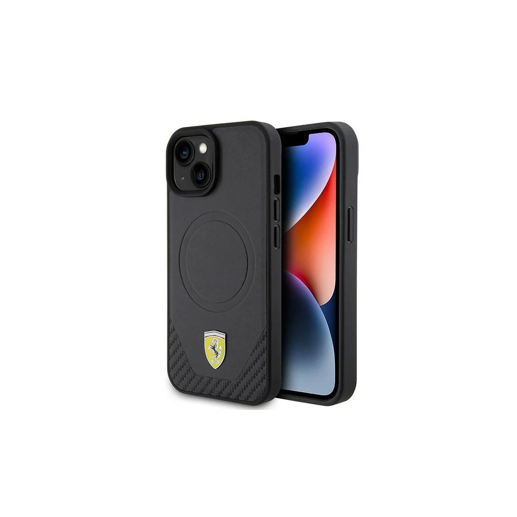 Ferrari FEHMP15SPTEK iPhone 15 / 14 / 13 6.1 készülékhez Carbon Metal Logo MagSafe kemény tok fekete -  iPhone 13/14/15 tok a Domshop kínálatából