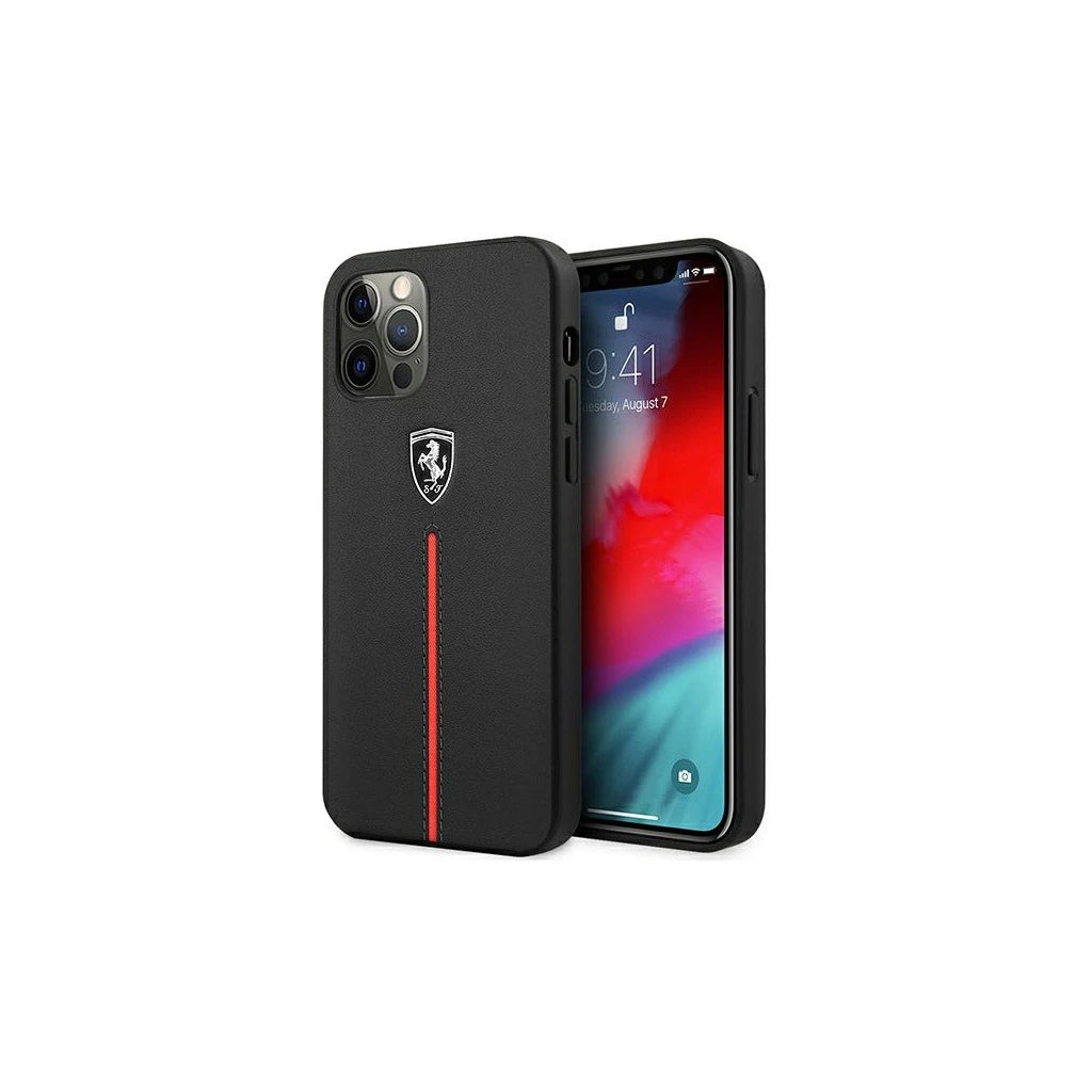 Ferrari FEOMSHCP12LBK iPhone 12 Pro Max készülékhez kemény tok Off Track Leather Nylon Stripe fekete -  iPhone 12 Pro Max tok a Domshop kínálatából