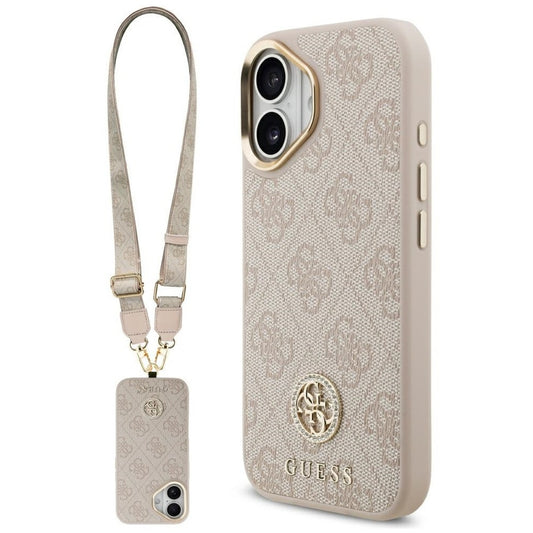 Guess 4G Strass Logo & Big Strap Metal Buttons Apple iPhone 17 MagSafe tok csukló / nyakpánttal, rózsaszín -  iPhone 17 tok a Domshop kínálatából