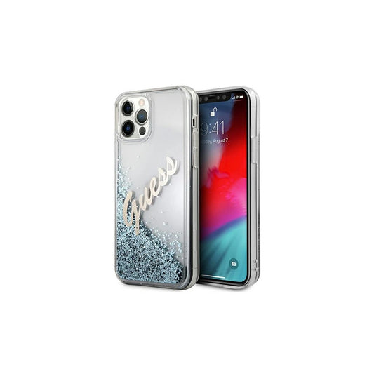 Guess GUHCP12LGLVSBL iPhone 12 Pro Max 6,7 készülékhez Glitter Vintage Script kemény tok kék -  iPhone 12 Pro Max tok a Domshop kínálatából