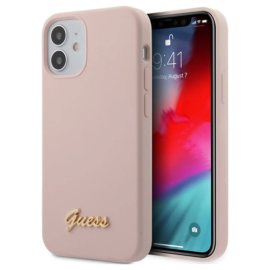 Guess GUHCP12SLSLMGLP iPhone 12 mini készülékhez keménytok Silicone Script Gold Logo világos rózsaszín -  iPhone 12 Mini tok a Domshop kínálatából