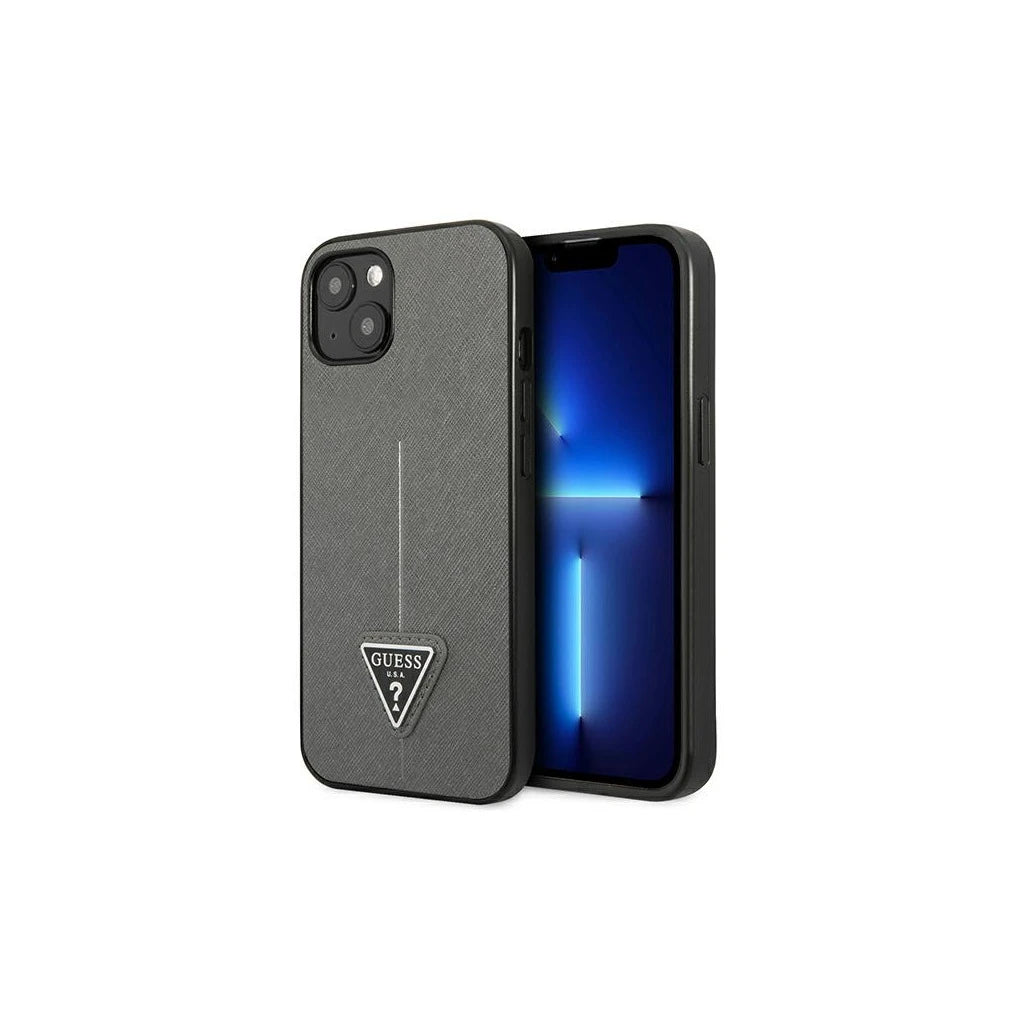 Guess GUHCP13MPSATLG iPhone 13 / 14 / 15 6,1" készülékhez kemény tok SaffianoTriangle Logo ezüst -  iPhone 13/14 tok a Domshop kínálatából