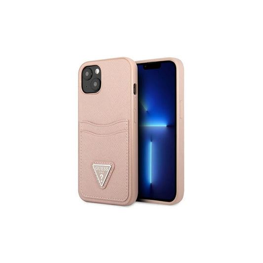 Guess GUHCP13MPSATPP iPhone 13 / 14 / 15 6.1" készülékhez kemény tok SaffianoTriangle Logo Cardslot rózsaszín -  iPhone 13/14 tok a Domshop kínálatából