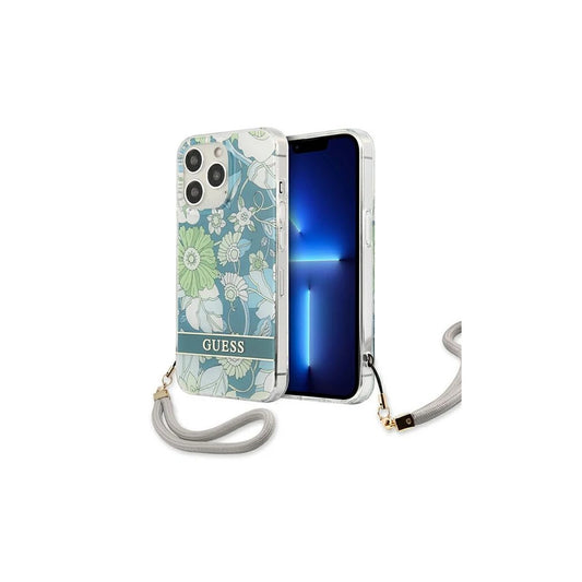 Guess GUHCP13XHFLSN iPhone 13 Pro Max 6,7" készülékhez kemény tok Flower Strap zöld -  iPhone 13 Pro Max tok a Domshop kínálatából