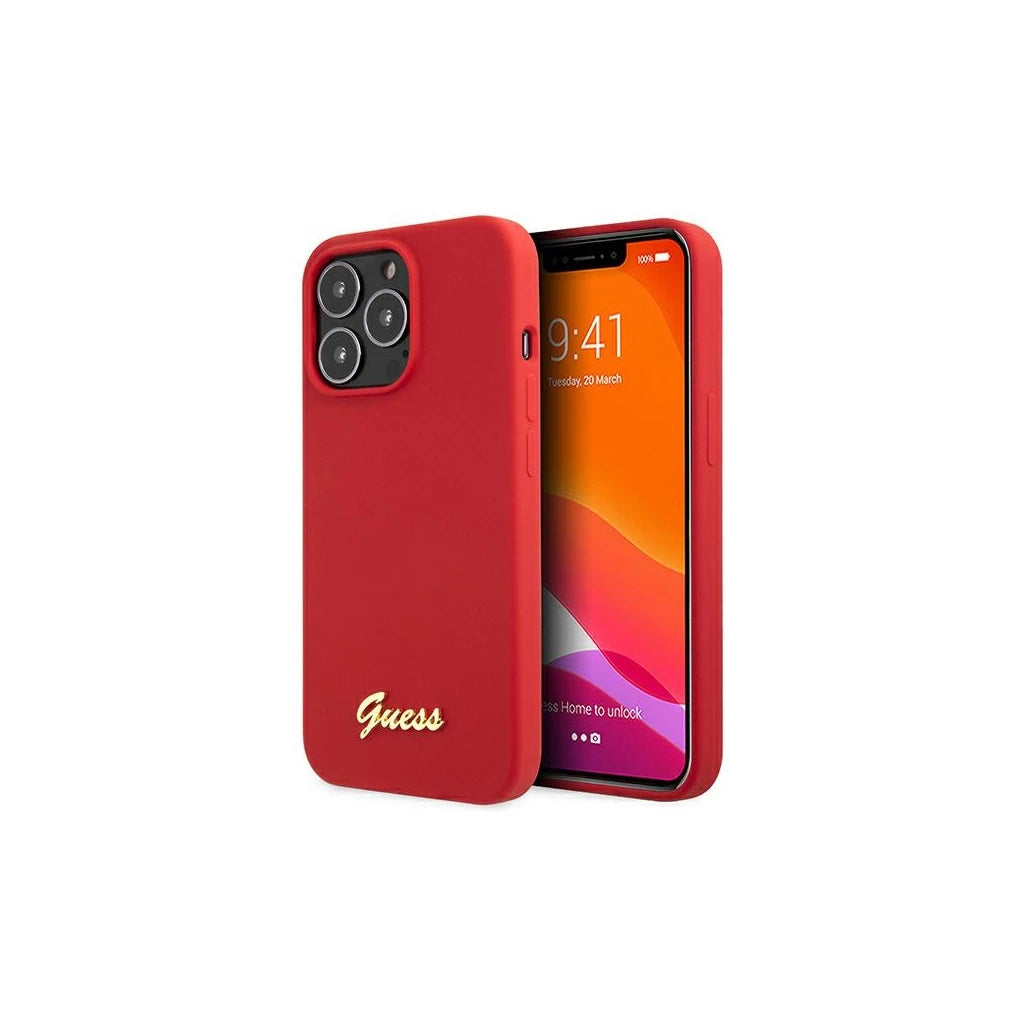 Guess GUHCP13XLSLMGRE iPhone 13 Pro Max 6.7" készülékhez szilikon kemény tok Vintage Gold Logo bordó -  iPhone 13 Pro Max tok a Domshop kínálatából